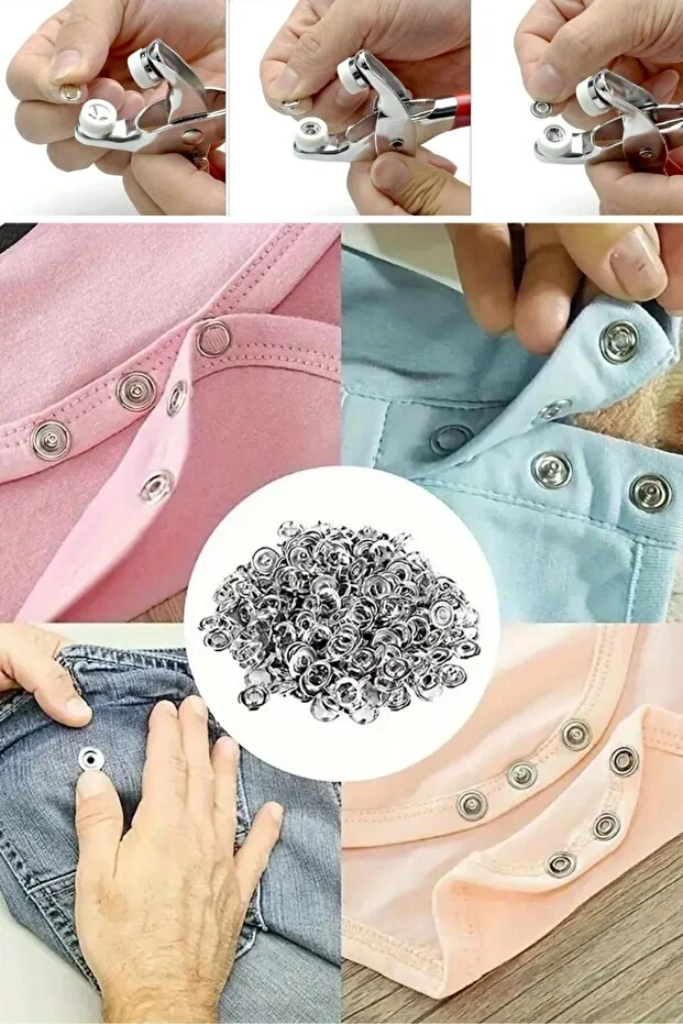 200 adet Paslanmaz Çelik Çıtçıt ve Pense Seti Metal Çıt Çıt Makinesi 50 set Çıtçıt